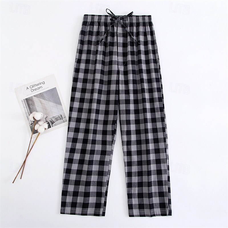 Herren Freizeitkleidung Karierte hose Lounge Hose Karomuster Mode Klassisch Lässig Heim Täglich Bett Baumwolle Komfort Atmungsaktiv Weich Hose Elastischer Bund Frühling Herbst Schwarz Blau 2025 - $28.99 –P1