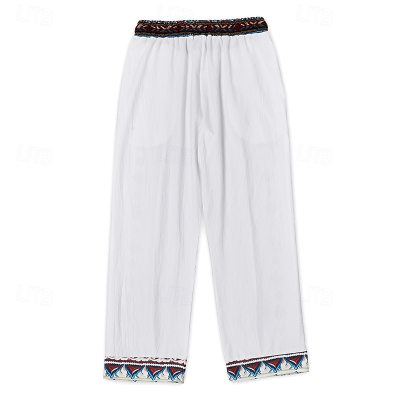 Homens Calças de linho Calças Calça verão Calças de praia Patchwork Cintura elástica Perna reta Geométrica Conforto Respirável Comprimento total Casual Diário Feriado Férias Moda Branco de 2025 por $29.99 –P5
