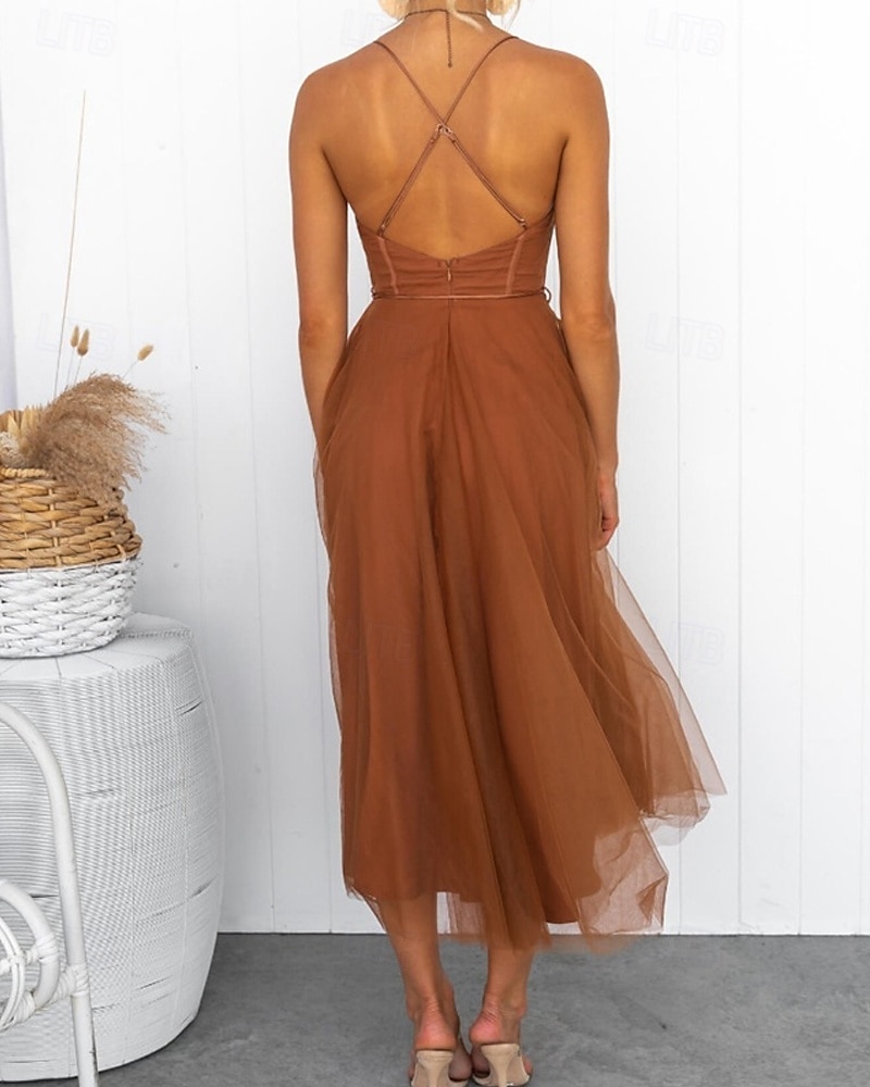 Pentru femei Rochie Lunga Rochie Maxi Rochie casual Rochie de Cocktail Rochie pentru invitata de nunta Rochii din Șifon Modă În aer liber Petrecere Concediu Fit regulat Simplu Fără manșon În V Negru 2025 - $31.99 –P6