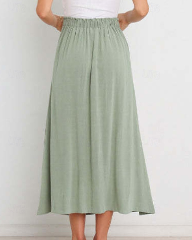 Femmes Jupe Basique Occasionnel Midi Taille Basse Jupes Uni Froncé Micro-Élastique Vacances Rue Noir Blanche Vert Menthe Vert Été Coton de 2025 ? $21.99 –P3