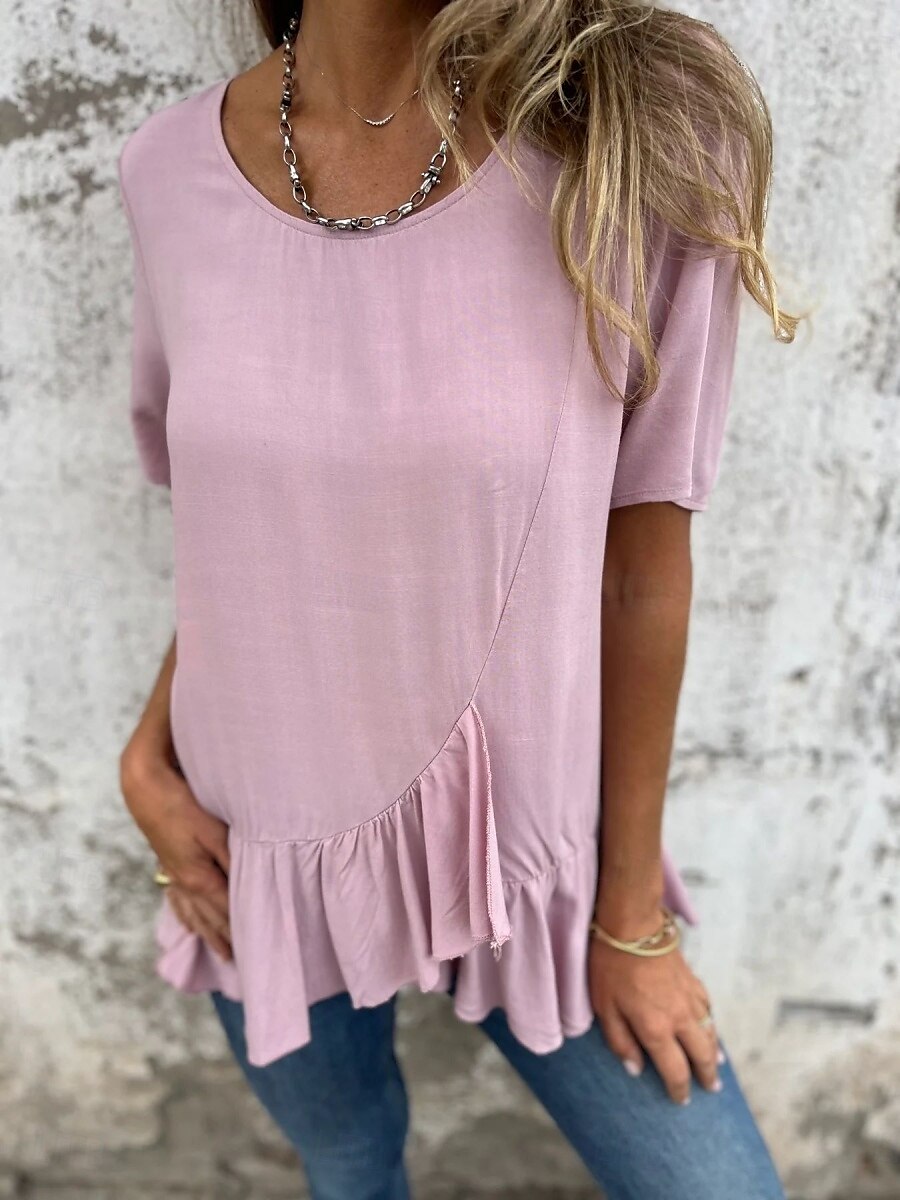 Pentru femei Tricou Grafic Modă Modern Casual Manșon scurt Stil Nautic Topuri obișnuite Zilnic Sfârșit de săptămână Bufantă Asimetric Negru Alb Roz Îmbujorat Albastru piscină Vară 2025 - $18.99 –P19