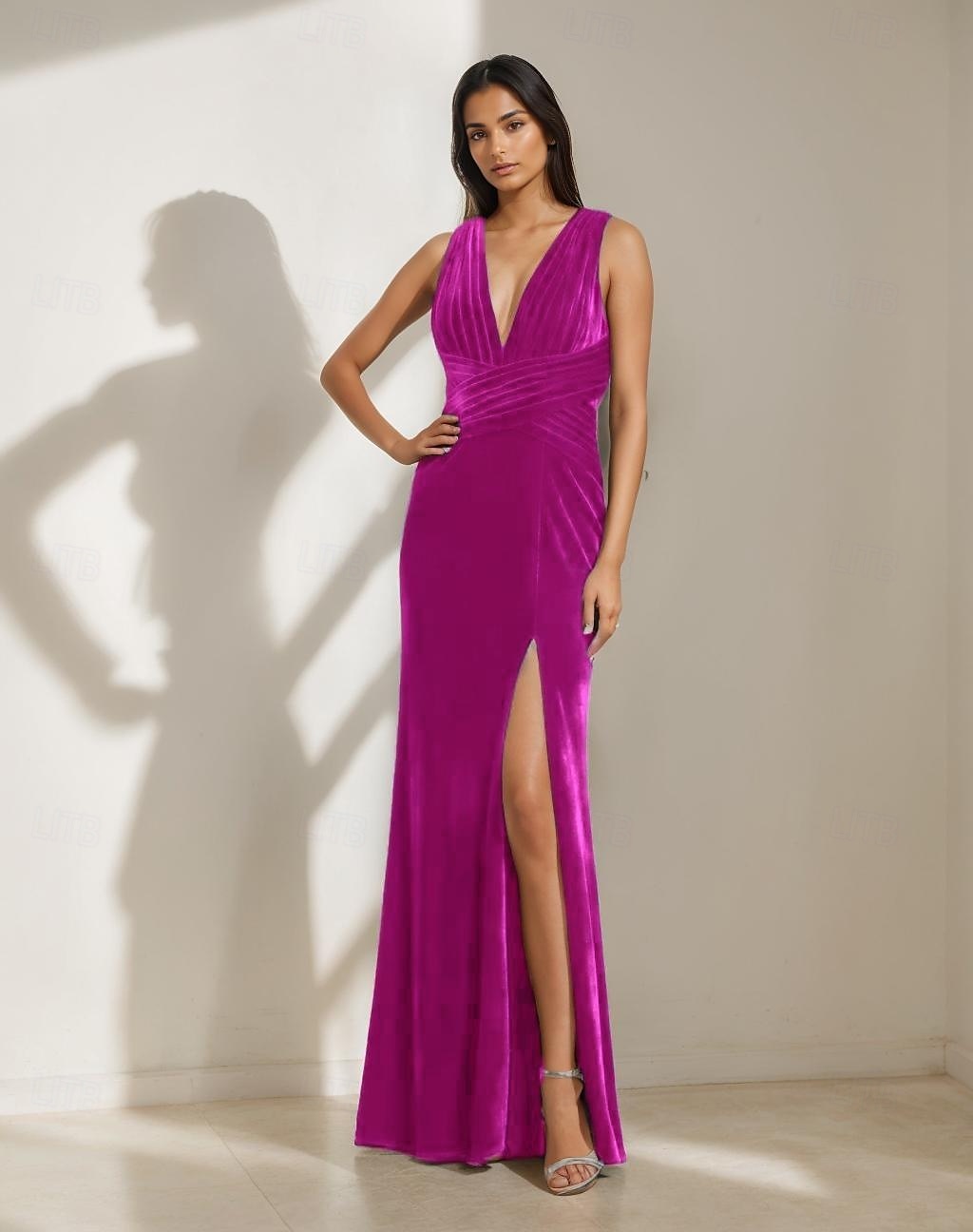 Abito in Velluto Sirena  Tromba Abito da Sera Galà Abito Formale Semi Formale Scollo Profondo Matrimonio Lunghezza Completa Senza Maniche Senza Spalline con Pieghe del 2025 a $125.99 –P6