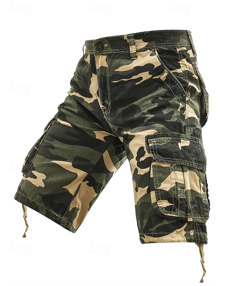 Homens Bermuda Cargo Shorts camuflados Calção Shorts de verão Bolso multi Bolso com aba Côr Camuflagem Conforto Vestível Comprimento do joelho Ao ar livre Esporte Diário Moda Casual Azul Marinho Cáqui de 2025 por $30.99 –P1