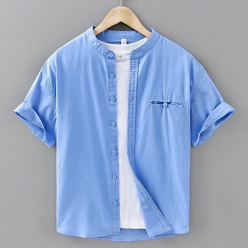 Homens Camisa Social Camisa de linho Camisa casual camisa de botão Camisa de algodão Tecido Férias Rua Branco Azul Marinha Azul Marron Manga Curta avô Verão Roupa Bolsos de 2025 por $37.99 –P2