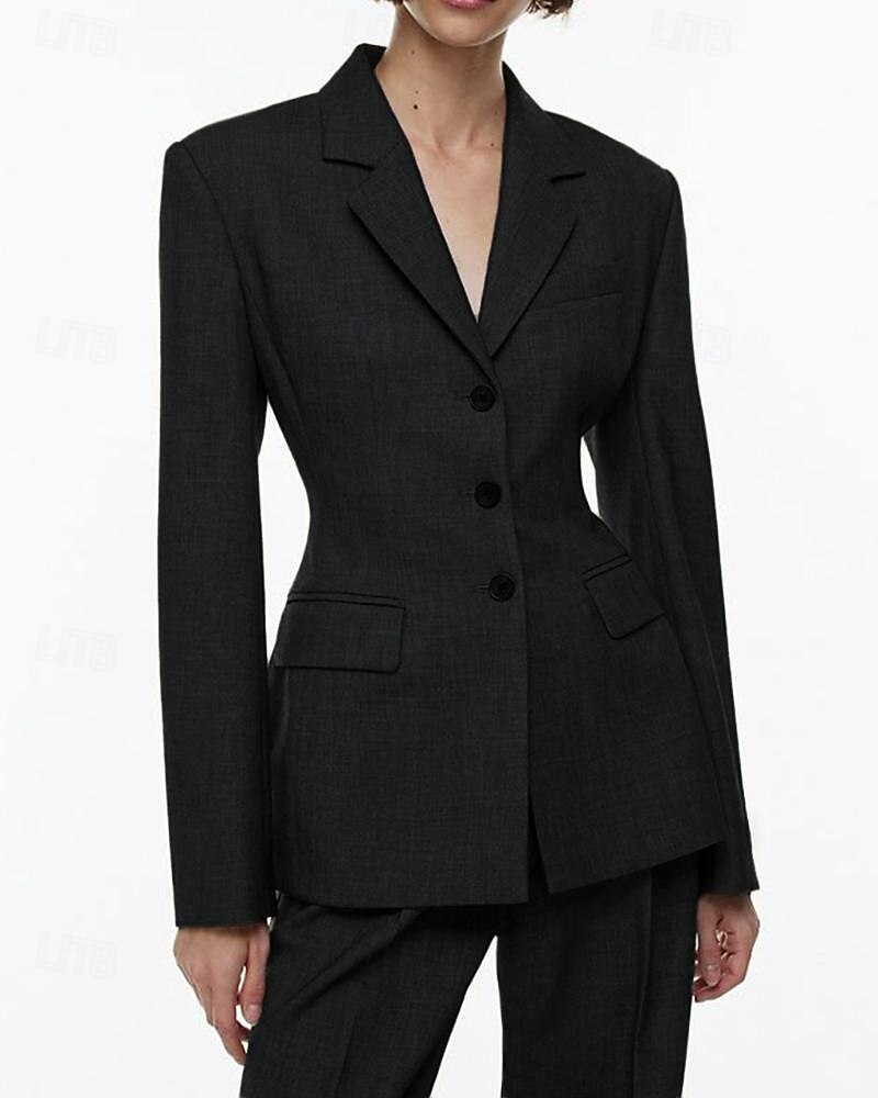 Zweiteiliger taillierter Blazer-Anzug Brautmutter Anzug Sanduhr Blazer Vintage Einfaches V-Ausschnitt mit Revers Bodenlang Knöchellang Langarm mit Unifarben 2025 - $199.99 –P4
