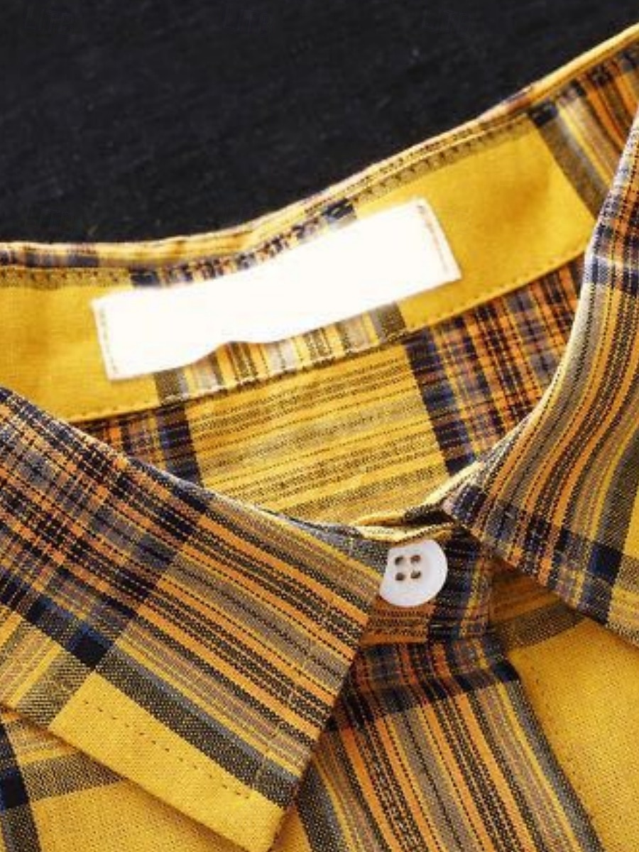 Women's Cotton Linen Shirt Plaid Basic Casual Long Sleeve Shirt Collar Regular Tops Daily Buttons Pocket Print Yellow Red Green Summer 2025 - $18.99 –P5
