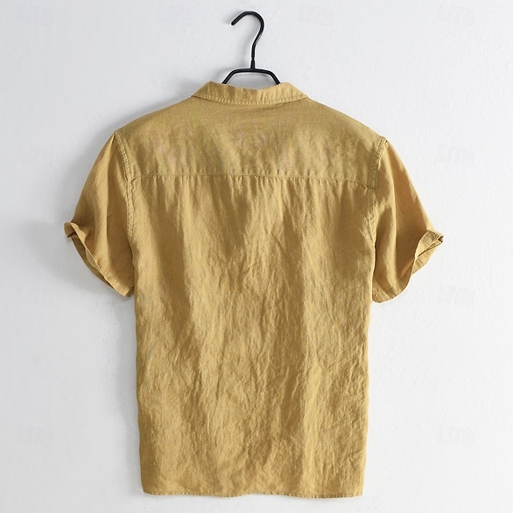 Men's Shirt Linen Shirt Popover Shirt Summer Shirt Beach Wear Casual Shirt Solid Color Vacation Street Black White Yellow Green Short Sleeve Shirt Collar Summer Spring Clothing Apparel Pocket 2025 - $20.99 –P8