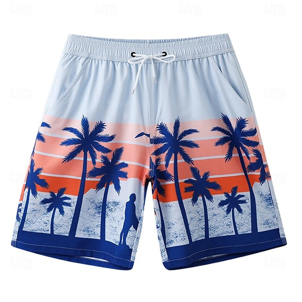 Homens Calção Shorts de praia Bolsos Com Cordão Cintura elástica Gráfico Folha Árvore Respirável Secagem Rápida Comprimento do joelho Ao ar livre Férias Casa Férias Estilo Étnico Azul Céu Azul escuro de 2025 por $17.99 –P9