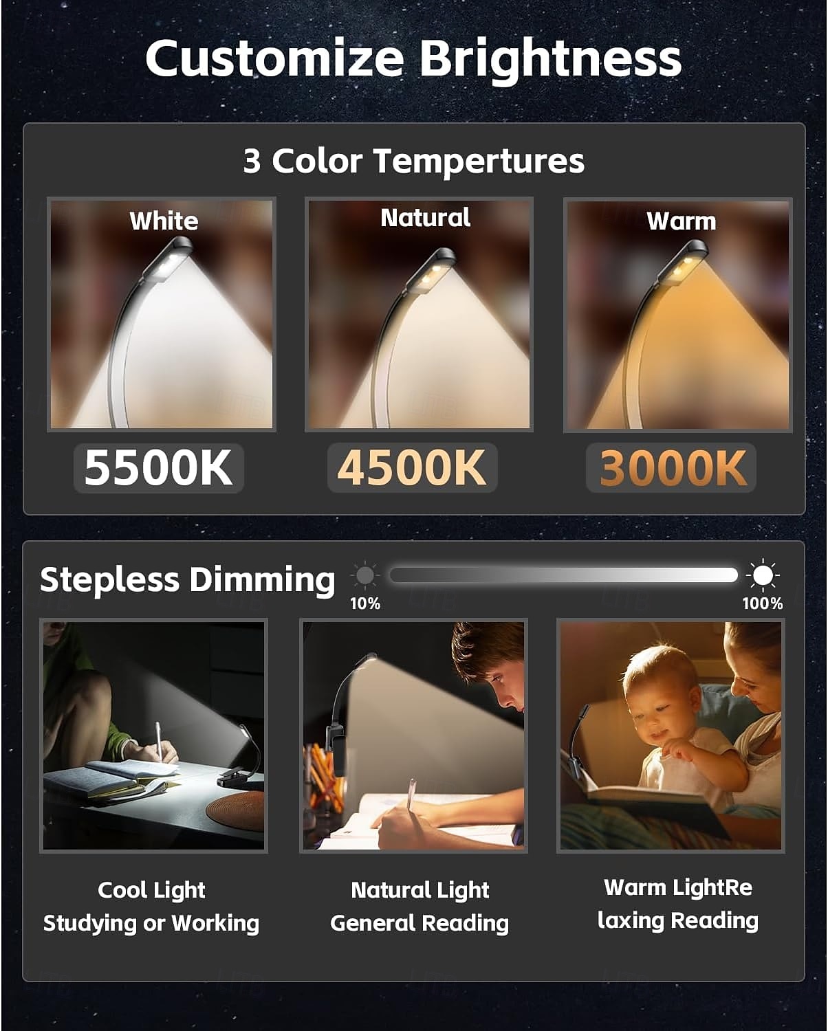 Book Light Reading Lights for Books in Bed 3 Color & Stepless Dimming Brightness Rechargeable Portable Bookmark Clip On Light Portable and Ultra-Lightweight with Long Runtime 2026 - $8.99 –P3