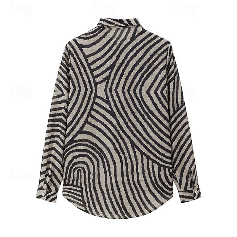 Damen Hemd Baumwoll-Leinen-Hemden Knopfleiste Bluse Blumen Geometrisch Basic Lässig Langarm Hemdkragen Normale Oberteile Täglich Knöpfe Druck Weiß Armeegrün Rote Khaki Grau Herbst Winter 2025 - $29.99 –P2