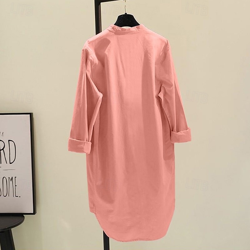 Mujer Camisa Camisas de algodón y lino Blusa Plano Moderno Casual Manga Larga Escote en Pico Tops largos Festivos Noche Botones Bolsillo Blanco Amarillo Rosa Verde Trébol Verano 2025 - $28.99 –P3