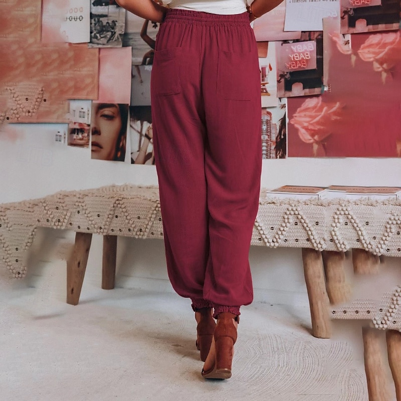 Femmes Slacks Pantalons Occasionnel Longueur complète Naturel Uni Avec Poches Conception à cordon élastique Confortable Extérieur Fête Décontracté Quotidien Week-end Vin Noir Vert Claire Vert Véronèse de 2025 ? $18.99 –P3