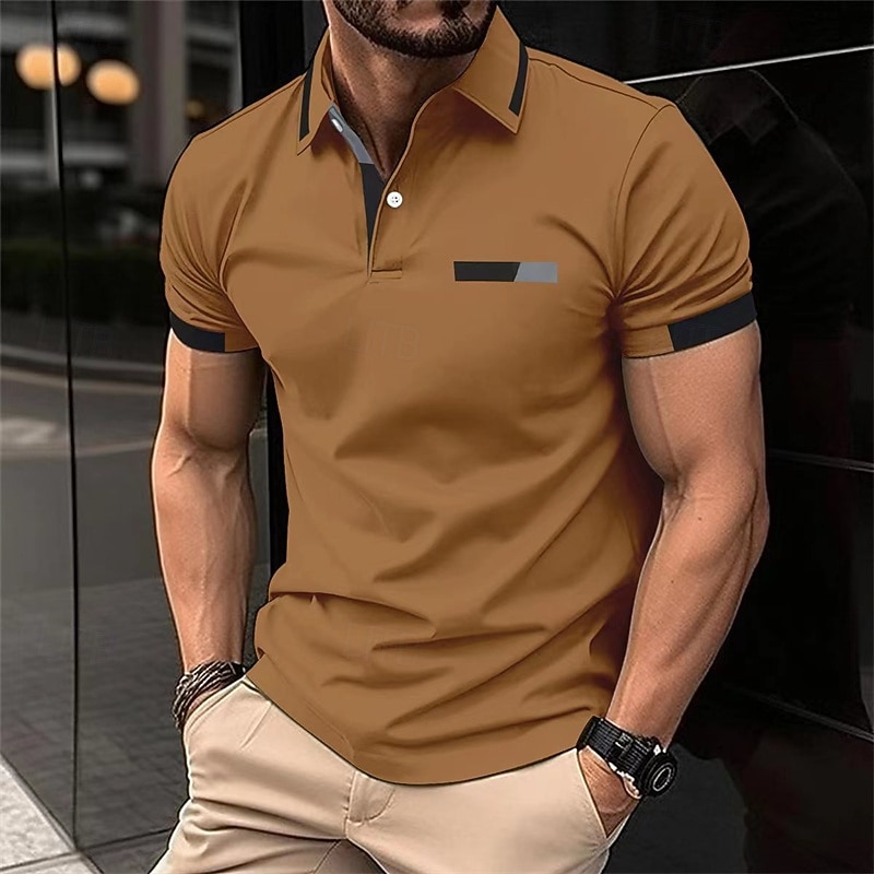 Herren Golfshirt Golf Poloshirts Lässig Arbeit Revers Kurzarm Basic Modern Farbblock Patchwork Knöpfe Frühling Normale Passform Rosenrot Golfshirt 2026 - $18.99 –P15