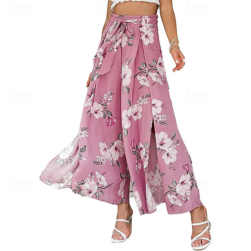 Per donna Pantaloni ispirati al lino Gamba larga Pantaloni Palazzo Moda Boho Lunghezza intera Vita Alta Fiore Elastico in vita Spacco Comodo Confortevole Streetwear Abbigliamento quotidiano Uscire del 2025 a $19.99 –P9