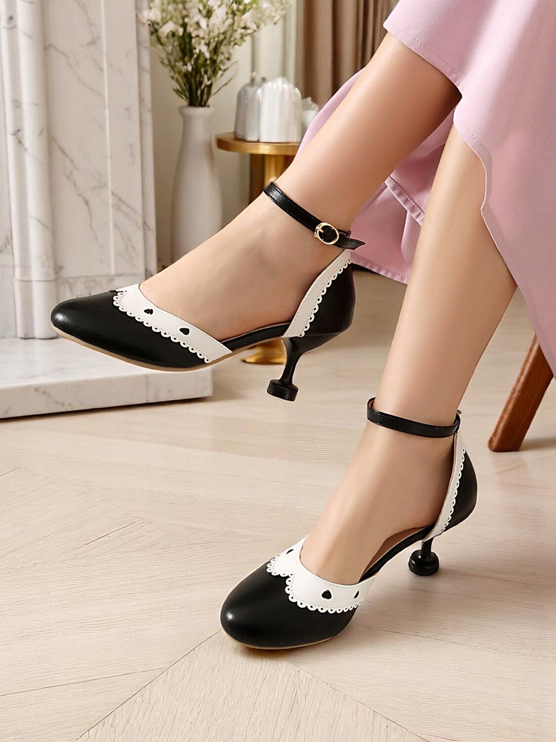 damskie kremowe buty na obcasie typu Mary Jane z lat 50. – falbaniaste buty z paskiem wokół kostki na przyjęcia herbaciane, wesela i codzienną elegancję 2025 - $42.99 –P3