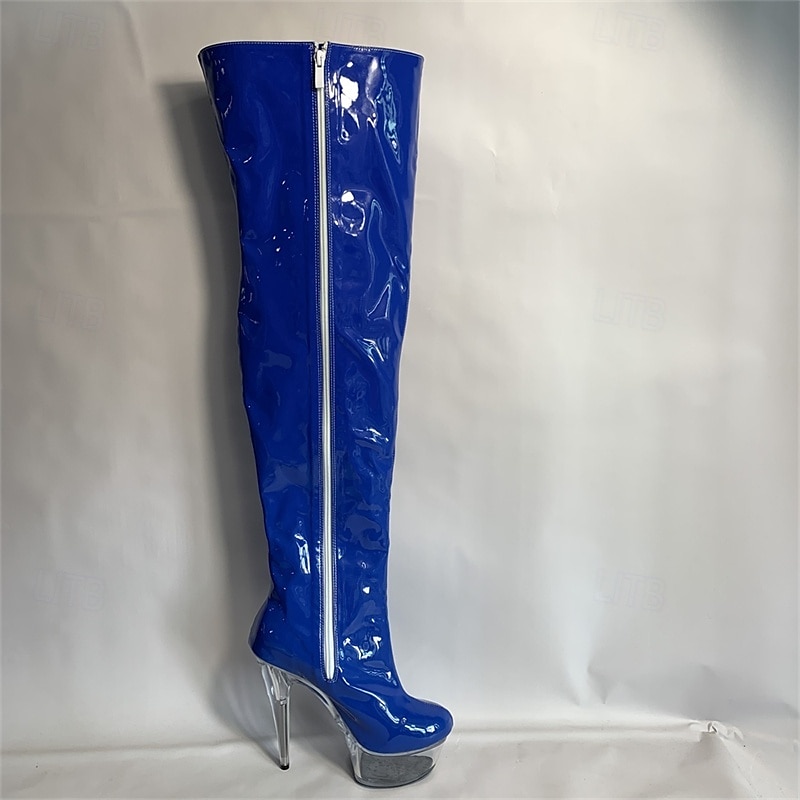 Women's Boots Gladiator Sandals Roman Sandals Heel Boots Indoor Club Thigh High Boots Zipper Platform Round Toe Elegant Casual Minimalism Patent Leather Zipper Black / White Red / White Colorful 2025 - $89.99 –P4