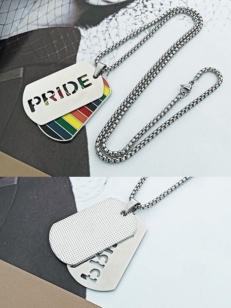 Colar masculino LGBTQIA+ com estampa de arco-íris e recortes do orgulho - corrente com pingente de aço inoxidável, joia festiva ousada para o mês do orgulho, desfiles LGBTQIA+ e expressão cotidiana de 2025 por $9.99 –P4