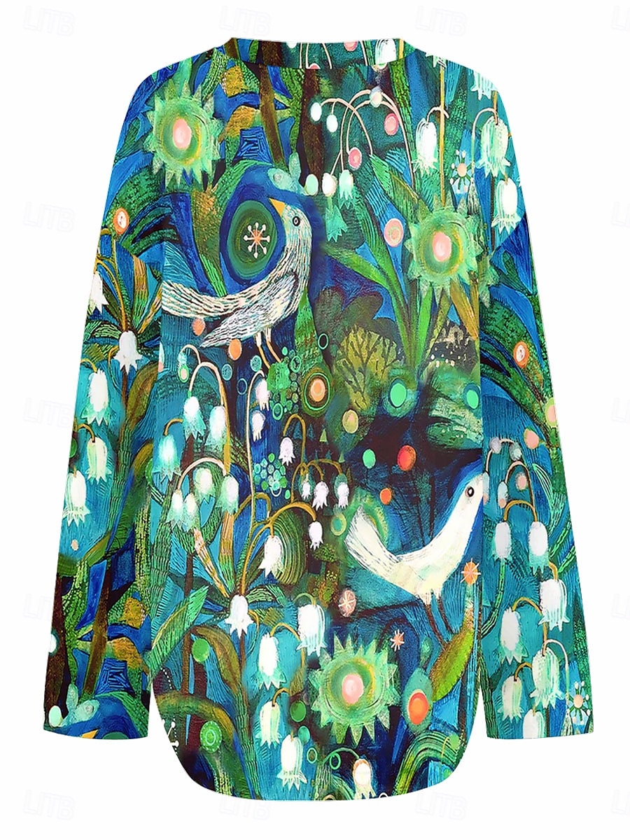 Damen Bluse Blumen Grafik Elegant Stilvoll Langarm V Ausschnitt Normale Oberteile Täglich Ferien Druck Grün Sommer Frühling 2025 - $24.99 –P2