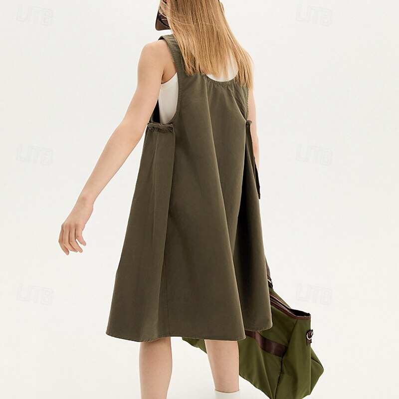 Kids Girls' Dress Solid Color Sleeveless Outdoor Pocket Adorable Basic Cotton Knee-length Casual Dress Bib Summer 4 years+ Brown 2025 - $84.99 –P6
