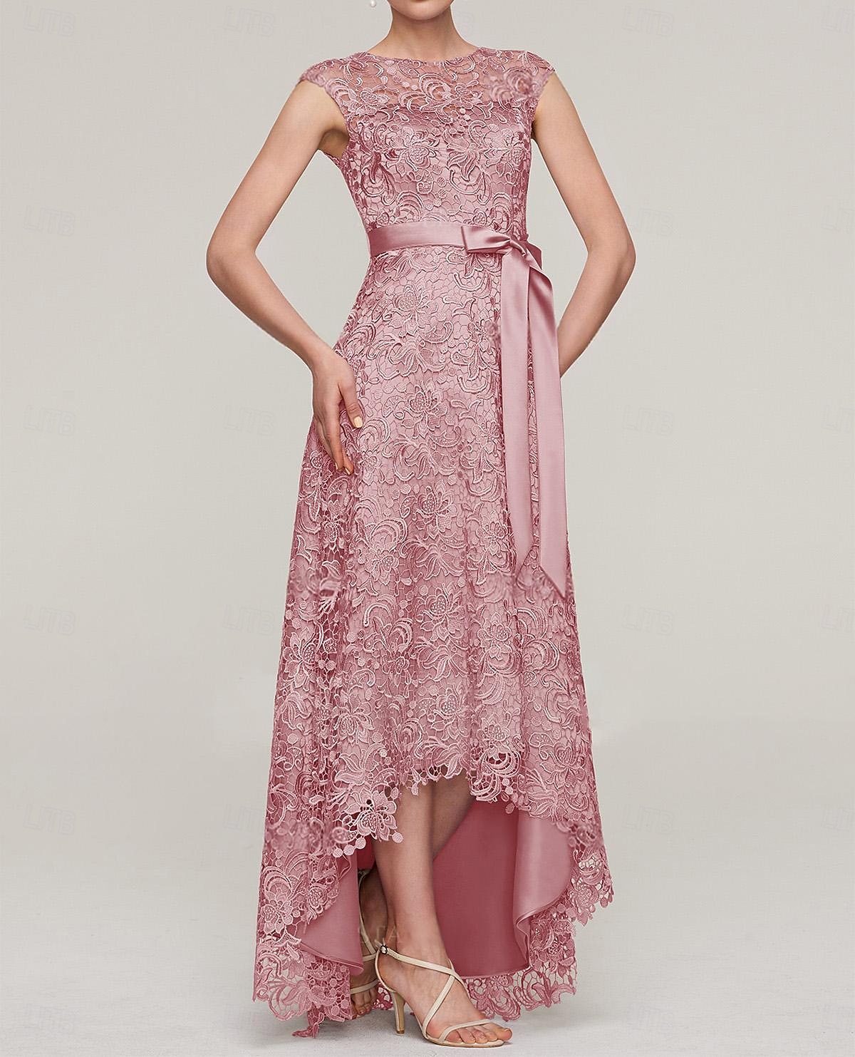 Robe Mère de la Mariée A-Line Bleu Ciel Élégante Invité de Mariage Simple Luxueuse Col Bateau Longueur de Sol Satin Ceinture Dentelle Sans Manches de 2025 ? $158.99 –P5