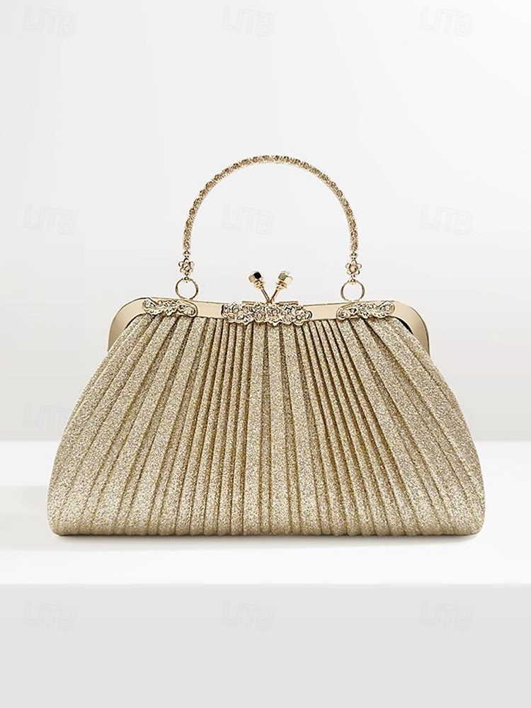 Poșetă de seară plisată cu sclipici pentru femei, cu mâner vintage auriu – geantă elegantă și formală pentru nunți, petreceri și cocktailuri 2025 - $24.99 –P4