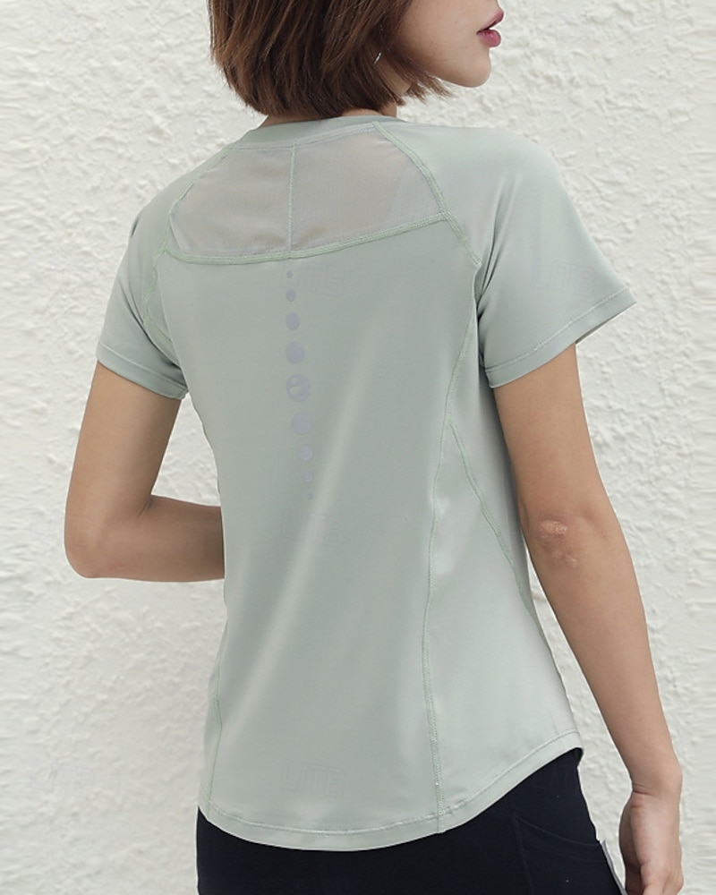 Mulheres Cor Sólida Camisa Esportiva Camisa de tênis Top de tênis Manga Curta Com Transparência Detalhes Refletores Pavio Humido Tênis Golfe Cooper Arredondar Preto Branco Verde Claro Roupas de tênis de 2026 por $18.99 –P10