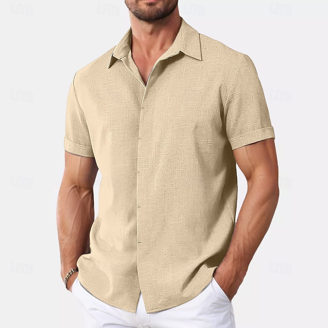 Men's Shirt Linen Shirt Summer Shirt Casual Shirt Beach Shirt Button Down Shirt Plain Casual Daily Black White Pink Blue Short Sleeve Collar Summer Clothing Apparel 2025 - $21.99 –P10