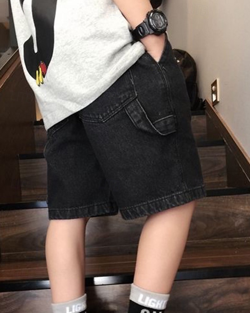 Kids Boys Shorts Solid Color Breathable Soft Comfort Shorts School Cool Basic Black Blue Mid Waist 2026 - $16.49 –P10