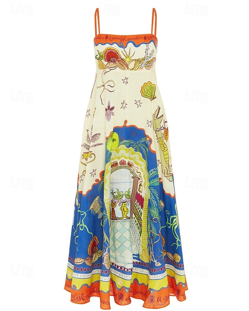 Women's Long Dress Maxi Dress Cotton Linen Dresses Casual Dress Fashion Outdoor Party Holiday Regular Fit Color Block Sleeveless Spaghetti Strap Orange Summer 2025 - $38.99 –P5