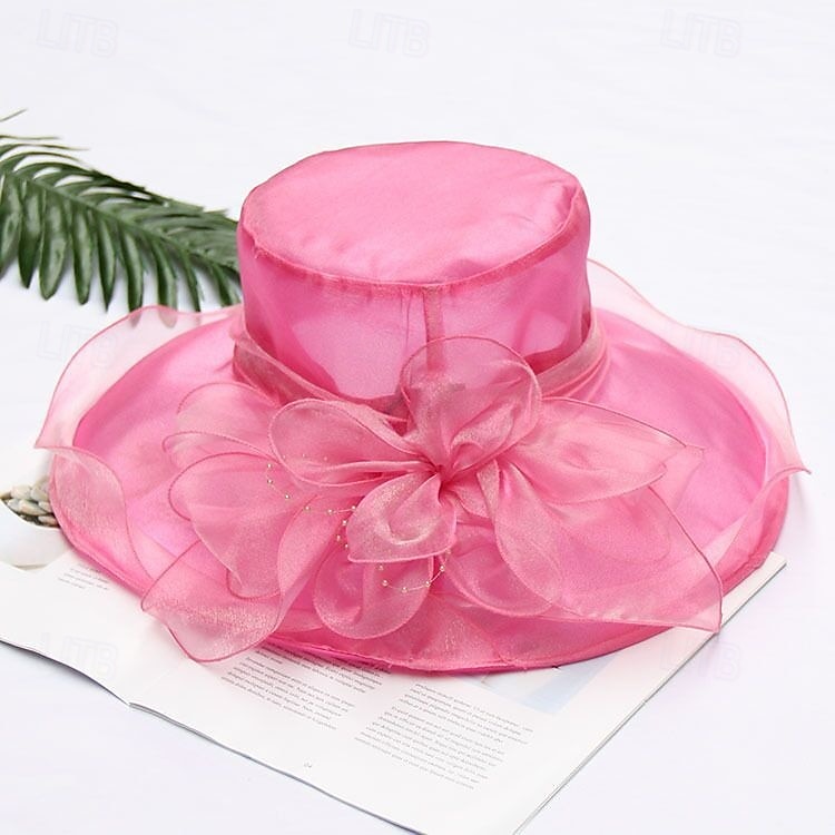Hatter organza Bryllup Aftenselskap Te Fest Strand Hesteløp Elegant søt stil Solbeskyttelse Med Blomster Hodeplagg Hodeplagg 2025 - $16.99 –P24