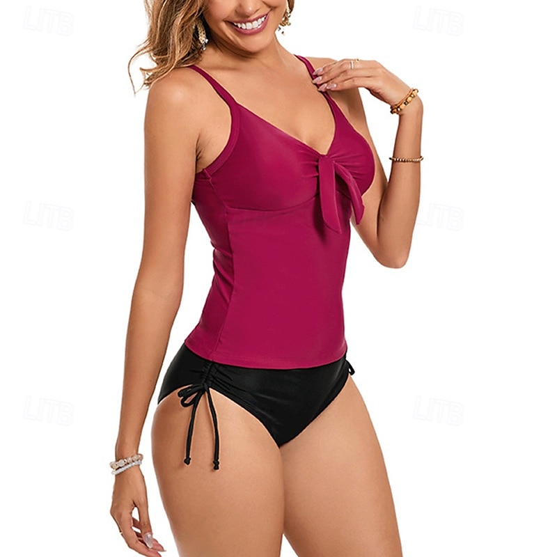 Femmes Tankini Maillot De Bain Deux Pièces Dos nageur Maillot de Bain Couleur Unie Maillots de Bain Noir Vin Respirant Séchage Rapide Sans manches - Natation Surf Plongée en apnée Été de 2025 ? $18.39 –P5
