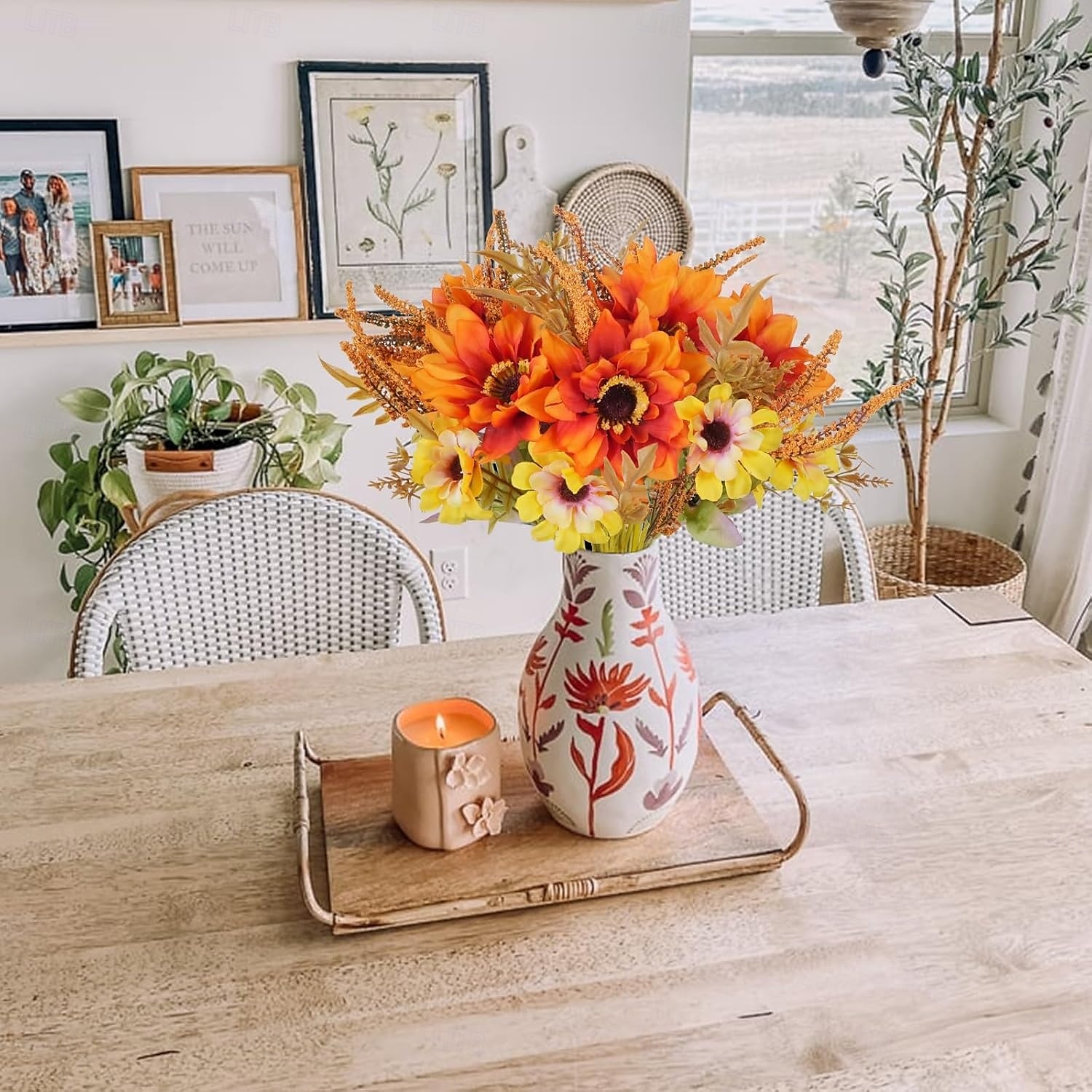6 buntar konstgjorda höstblommor solrosor konstgjorda blommor bukett dahlia höstblomsterarrangemang för dekoration solros bordsdekorationer för hemmet kök thanksgiving 2025 - $23.99 –P6