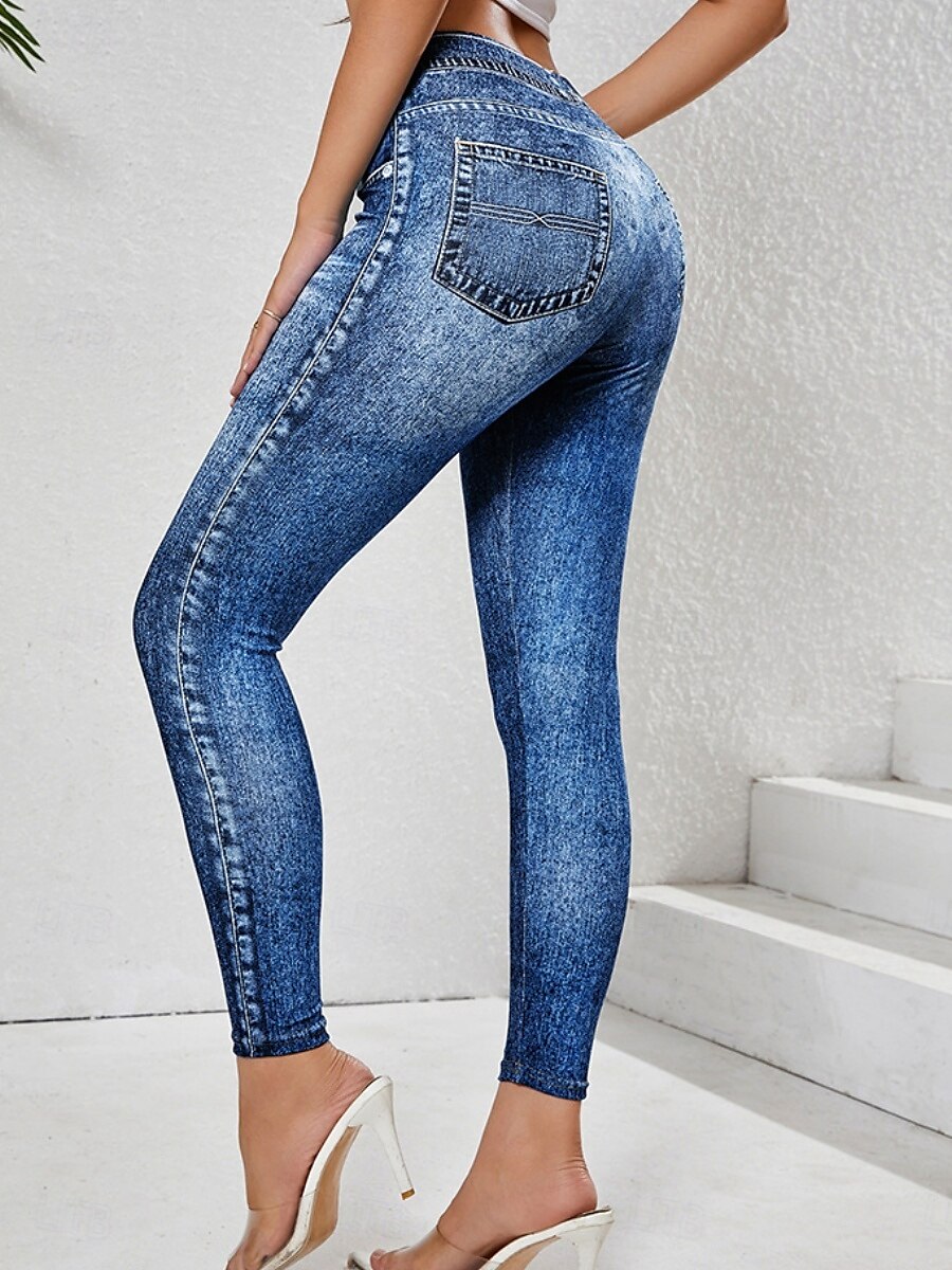 Women's Leggings Trousers 3D Print Chinos Vacation Streetwear Casual Full Length High Waist Plain Comfy Soft Comfortable Stretchy Outdoor Street Blue Dark Blue Gray Summer Skinny 2025 - $14.99 –P10