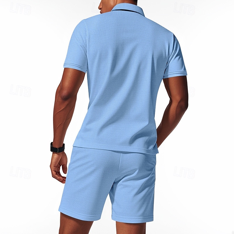 Voor heren Wafel Poloshirts Polo met kwartrits Dagelijks Feestdagen Revers Korte mouw Modieus Basic Effen 2-stuks Zomer Normale pasvorm Zwart Wit Marineblauw Koningsblauw Groen Khaki Wafel Poloshirts 2025 - $26.99 –P2