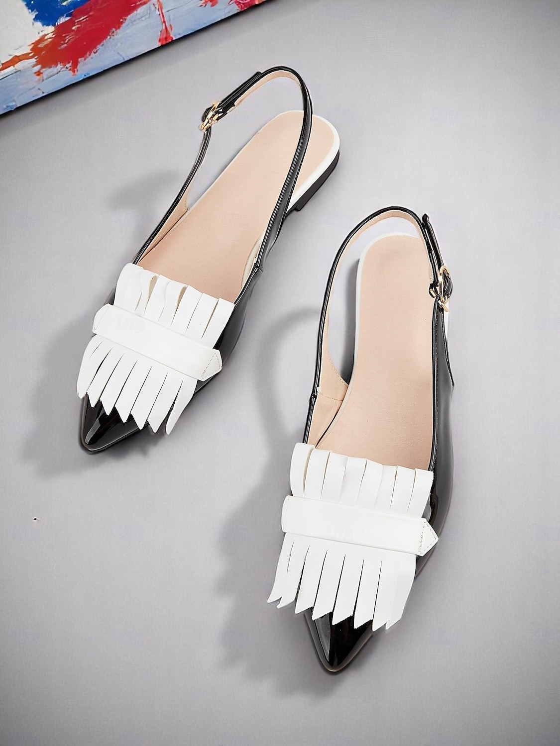 Slingback-Schuhe aus schwarzem Lackleder für Damen – elegantes Glanzfinish mit Fransendetails, perfekt für Business und Freizeit 2025 - $32.99 –P4