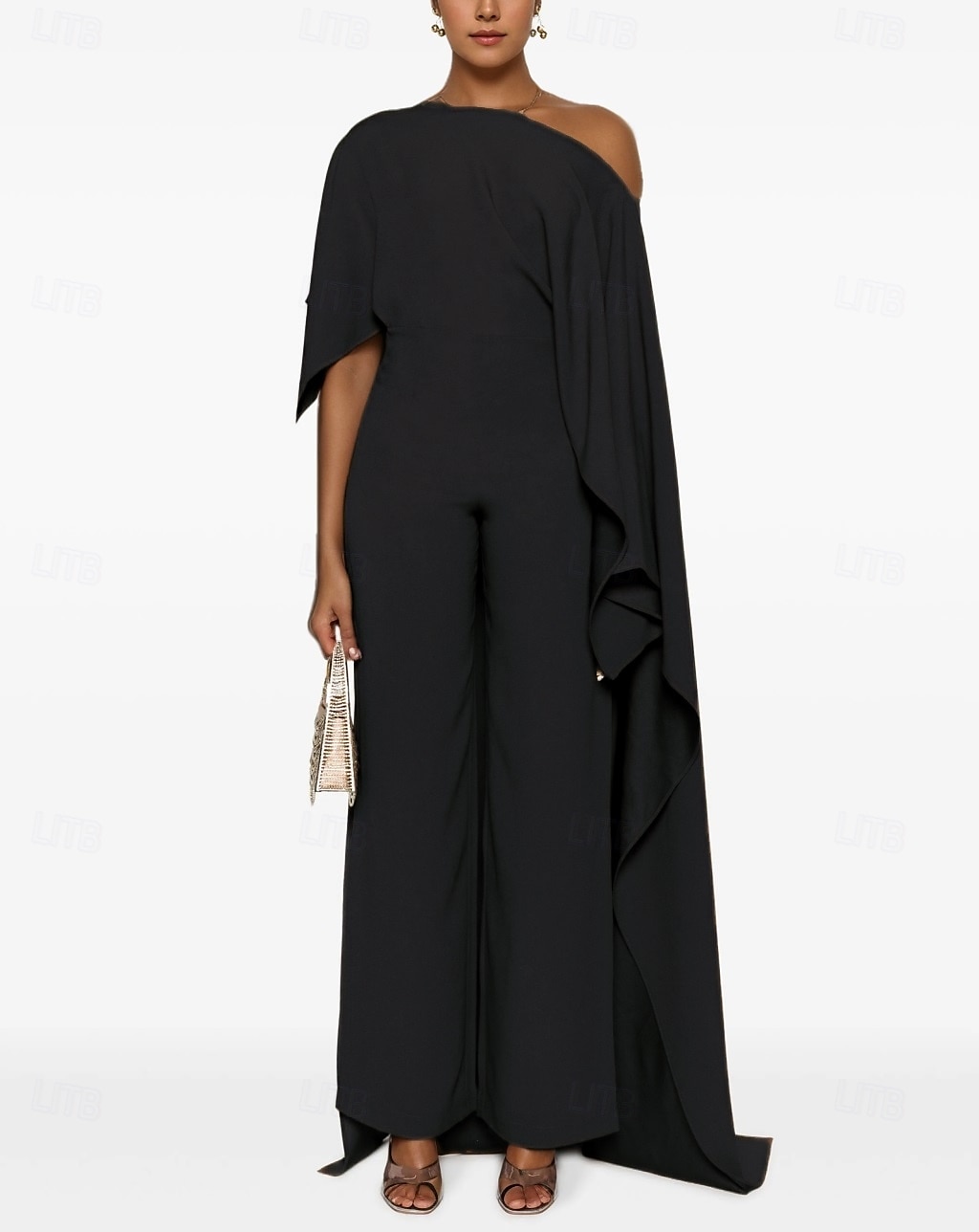 Jumpsuit Mother of the Bride Dress Elegant Simple Casual One Shoulder Floor Length Spandex Stretch Fabric Sleeveless with Cascading Ruffles Solid Color 2025 - $142.99 –P3