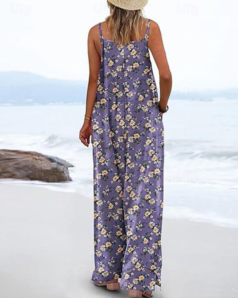 Femmes Normal Combinaison Occasionnel Fleuri Sans manches Col en U Avec Poches Imprimé Rue Quotidien Coupe régulière Bleu Violet Fuchsia Été de 2025 ? $23.99 –P4