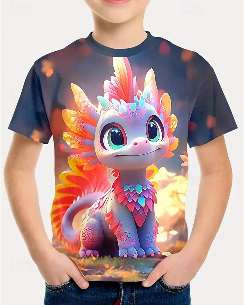 Jongens 3D Dinosaurus T-shirt Korte mouw Zomer Lente Modieus Basic Kinderen 4-12 jaar Strakke ronde hals Buiten Casual Dagelijks Normale pasvorm 2025 - $11.99 –P3