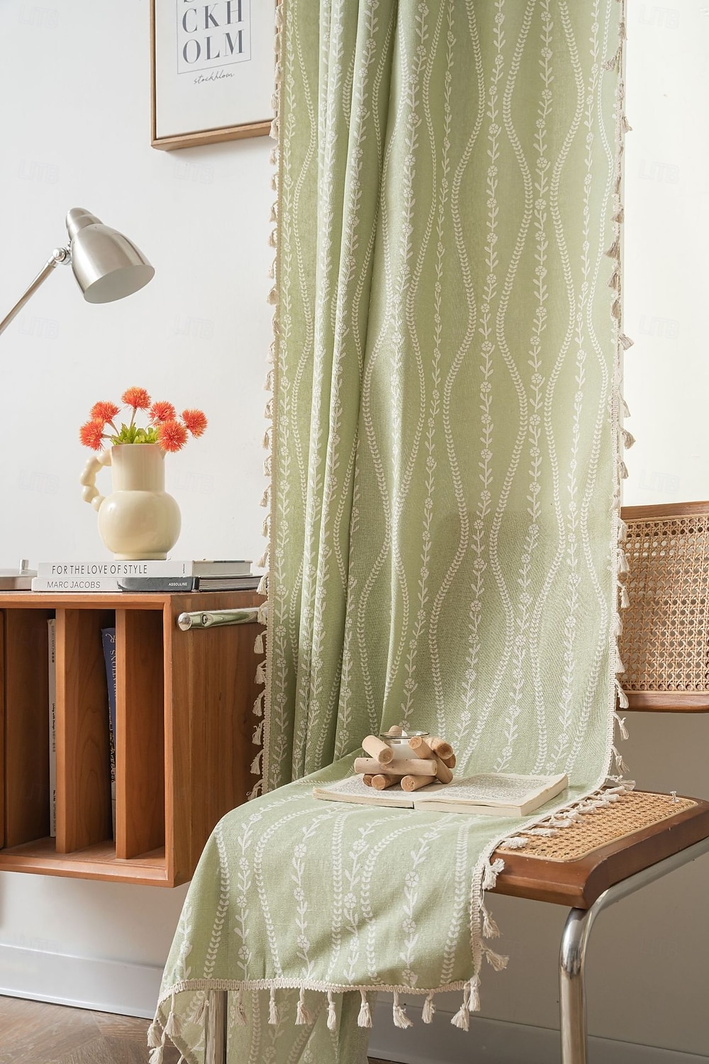 Boho Curtains Printed Cotton Linen Rod Pocket Vintage Farmhouse Bohemian Tassels Window Treatment 1 Panel Terracotta Stripe Florals for Bedroom Dining Room 2026 - E£1801.22 –P1