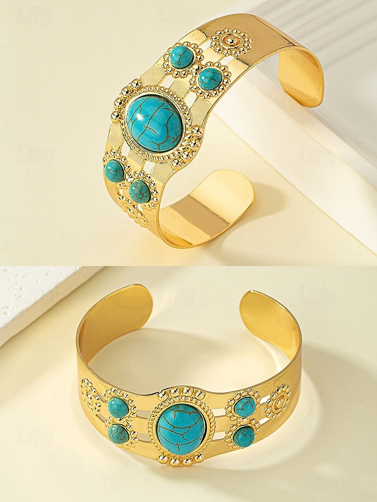 Bracelet manchette vintage en or pour femme avec pierres turquoises – Bracelet réglable de style bohème pour dames, idéal pour les tenues décontractées, les fêtes et les festivals d'été de 2025 ? AU $14.99 –P5