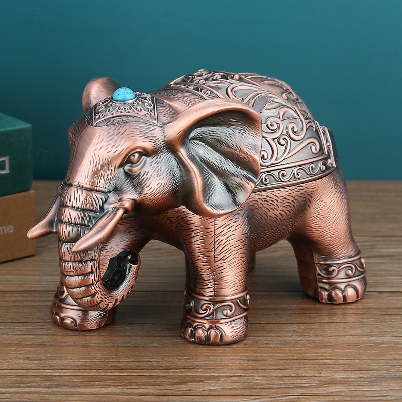 Vintage askebeger med lokk, vindtett askebeger med elefantlokk til hjemmekontor, europeisk retro dekorativ askebegerpynt mot fluer 2025 - $24.99 –P5