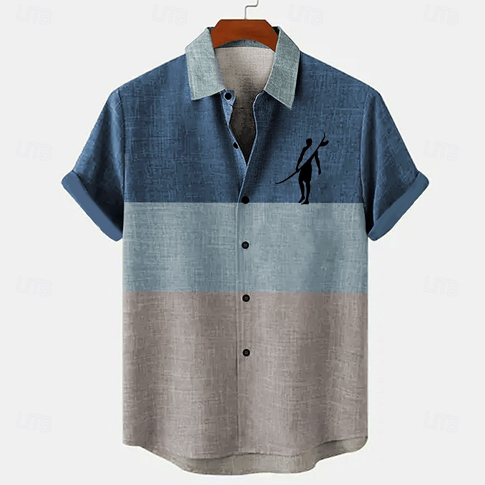 Men's Surfing Linen Shirt Summer Hawaiian Shirt Button Up Shirt Short Sleeve Hawaiian Resort Vacation Holiday Beach Wear Summer Spring Turndown Collared Shirts Blue Green 2026 - $26.99 –P5