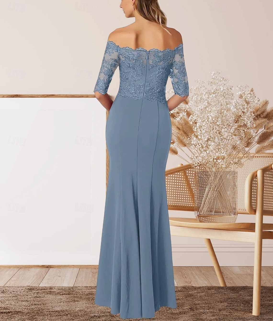 A-Line Mother of the Bride Dress Wedding Guest Elegant Off Shoulder Floor Length Chiffon Half Sleeve with Lace 2025 - $161.99 –P2