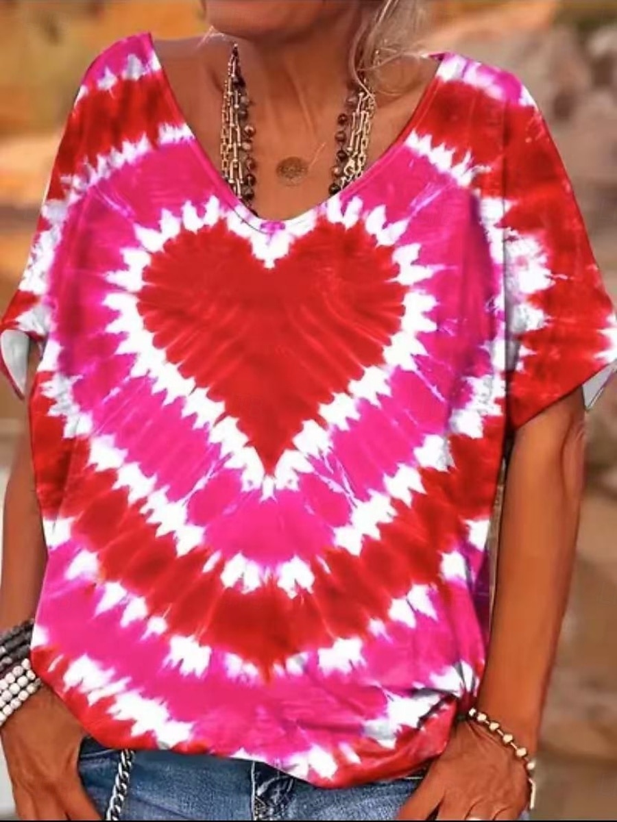Pentru femei Tricou Cravată Modă Modern Manșon scurt În V Topuri obișnuite Zilnic Peteci Imprimeu Roșu-aprins Mov Fucsia Trifoi Vară 2025 - $14.99 –P4