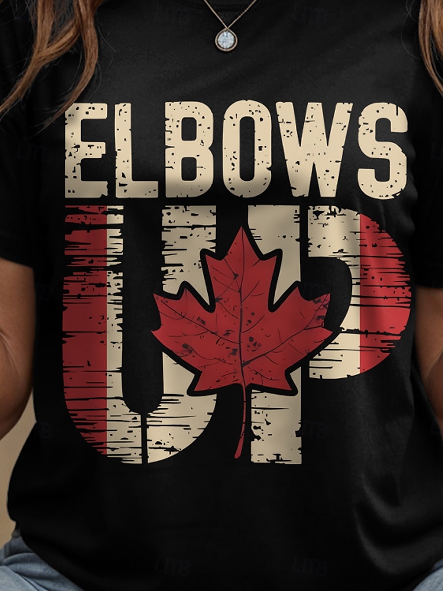 Canada Kvinners T-skjorte grafisk flagg bokstav vintage stilfull avslappet kort erme crew-hals rund hals vanlige topper daglig helg trykk svart og hvit hvit svart svart hvit rød 2025 - $19.99 –P4