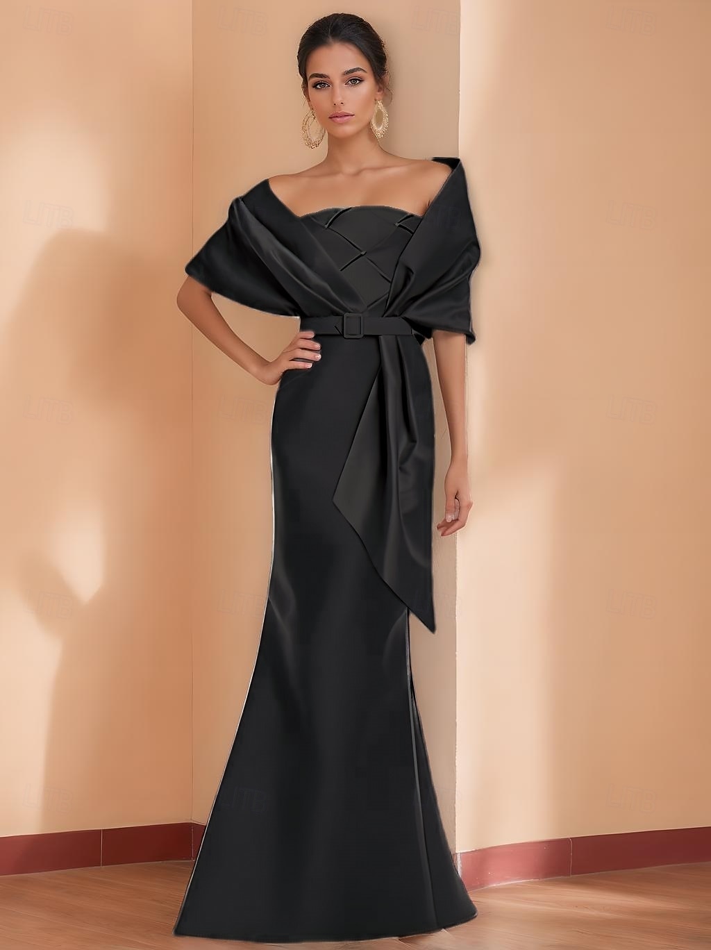 Trompetă / Sirenă Rochii de seara Elegant Rochie Oficial Nuntă Lungime Podea Manșon scurt Bretele Spagheti Cureaua / Sash Satin cu Volane Șal 2025 2025 - $137.99 –P9