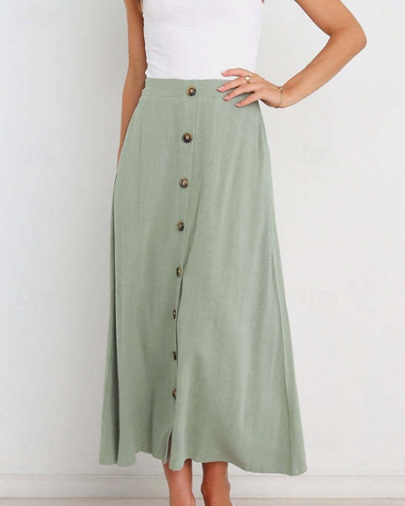 Femmes Jupe Basique Occasionnel Midi Taille Basse Jupes Uni Froncé Micro-Élastique Vacances Rue Noir Blanche Vert Menthe Vert Été Coton de 2025 ? $21.99 –P1