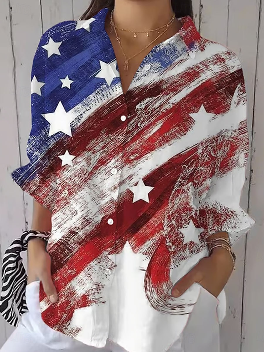 Ημέρα Ανεξαρτησίας Πατριωτικό Γυναικείο Γραφικό Σημαία Vintage Στυλάτο Καθημερινό Κανονικά Τοπ Ημερήσια Λευκό Κόκκινο Άνοιξη 2026 - $36.99 –P2