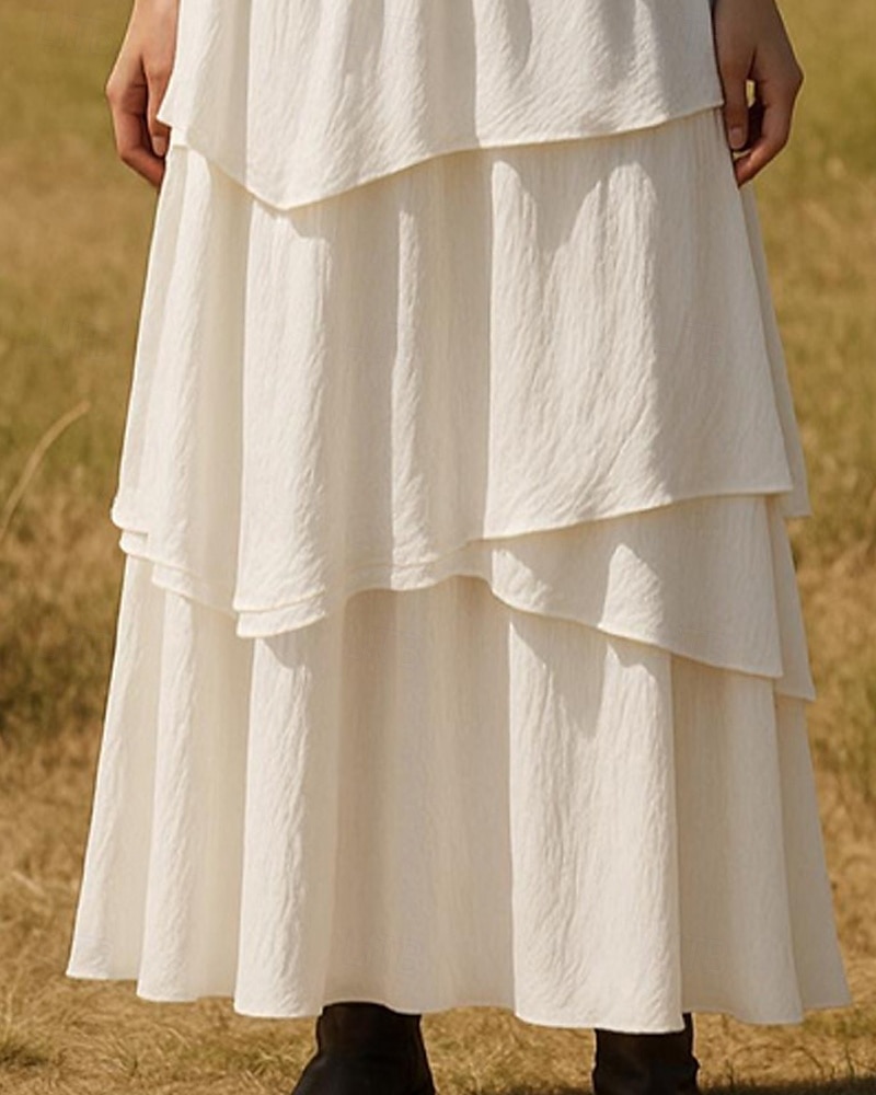 Mujer Falda Línea A Columpio Casual Boho Maxi Alta cintura Faldas Color sólido Retazos Vacaciones Festivos Blanco Verano Poliéster 2025 - $23.99 –P3