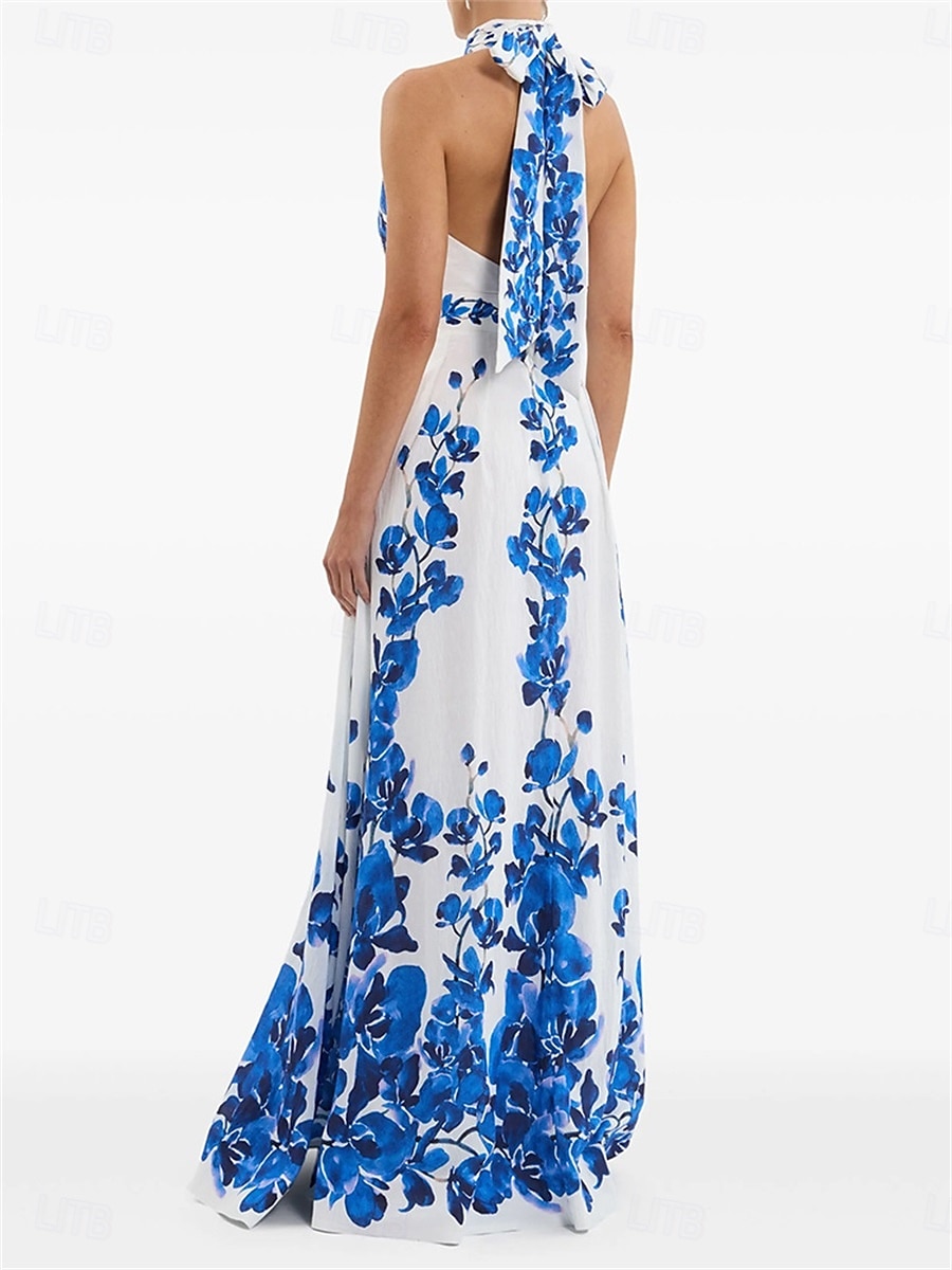 A-Line Quinceanera Dresses Elegant Dress Wedding Wedding Guest Floor Length Sleeveless Halter Neck Chiffon Backless with Floral Print Wedding Guest Dress 2025 - $119.99 –P3